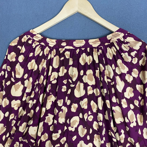 Nine West Top Women's XL Purple Beige Abstract Boat Neck Balloon Sleeve Blouse - Picture 7 of 16